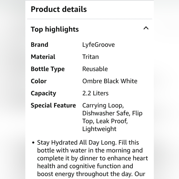 LifeGroove 74 oz (2.2L) Tritan Water Bottle NEW In BOX ! - Picture 5 of 6